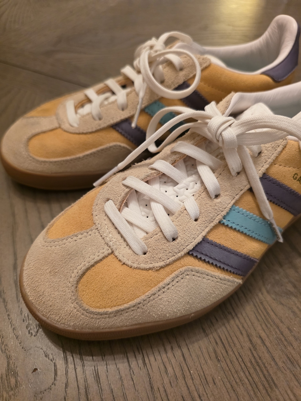 adidas Suede Gazelle Indoor Sneakers in Orange & Tan, Teal/Purple Sz 8.5